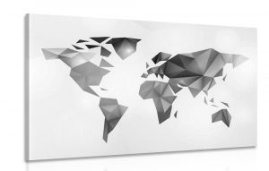 obraz mapa sveta v style origami v ciernobielom prevedeni 60x40