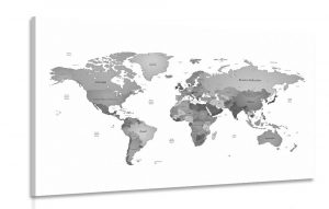 obraz mapa sveta vo farbach ciernobielej 60x40