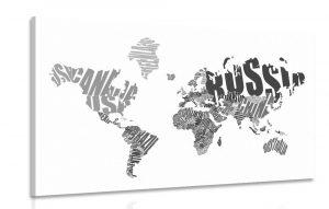 obraz mapa sveta z napisov v ciernobielom prevedeni 120x80