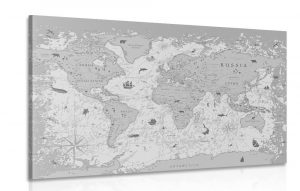obraz mapa v ciernobielom prevedeni 60x40