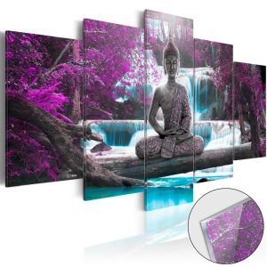 obraz meditujuci budha pri vodopade na akrylatovom skle waterfall and buddha 100x50