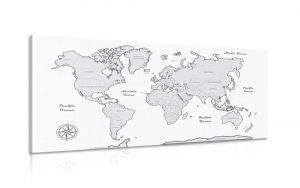 obraz nadherna ciernobiela mapa sveta 100x50