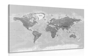 obraz nadherna ciernobiela mapa sveta 60x40