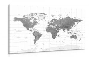 obraz nadherna mapa sveta v ciernobielom prevedeni 120x80