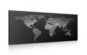 obraz nocna ciernobiela mapa sveta 100x50