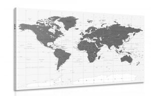 obraz politicka mapa sveta v ciernobielom prevedeni 120x80