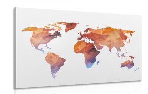 obraz polygonalna mapa sveta v odtienoch oranzovej 120x80