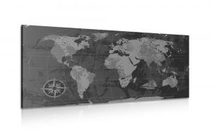 obraz rustikalna mapa sveta v ciernobielom prevedeni 100x50