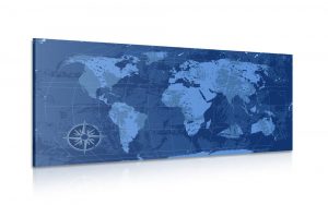 obraz rustikalna mapa sveta v modrej farbe 100x50