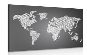 obraz srafovana mapa sveta v ciernobielom prevedeni 60x40