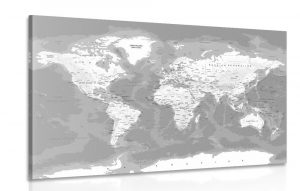 obraz stylova ciernobiela mapa sveta 60x40
