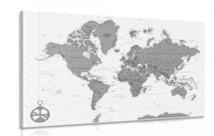 obraz stylova mapa s kompasom v ciernobielom prevedeni 120x80
