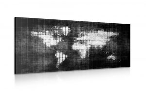 obraz svet na mape v ciernobielom prevedeni 100x50