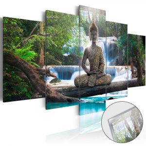 obraz vodopad a budha na akrylatovom skle buddha and waterfall 100x50