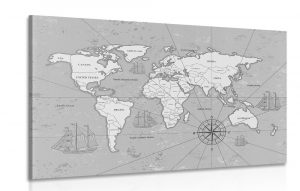 obraz zaujimava ciernobiela mapa sveta 120x80
