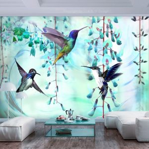 samolepiaca tapeta farebne kolibriky flying hummingbirds