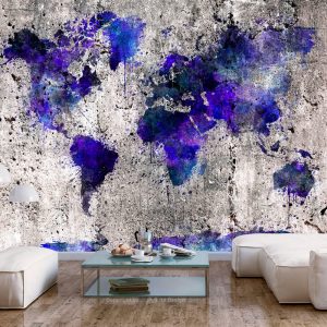 samolepiaca tapeta fialova mapa world map
