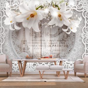 samolepiaca tapeta nostalgicke lalie lilies and wooden background
