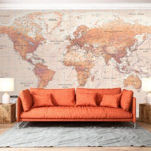 samolepiaca tapeta oranzova mapa sveta orange world