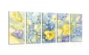 5 dielny obraz akvarelove zlte tulipany