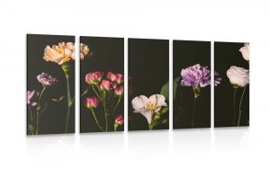 5 dielny obraz elegantne kvety na tmavom pozadi