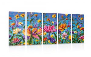 5 dielny obraz farebne kvety na luke