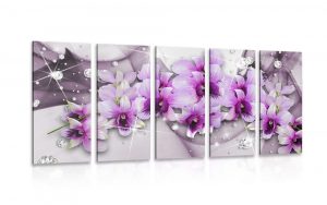 5 dielny obraz fialove kvety na abstraktnom pozadi