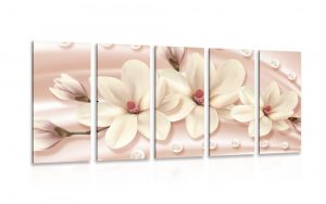 5 dielny obraz luxusna magnolia s perlami