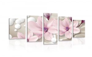 5 dielny obraz magnolia na abstraktnom pozadi