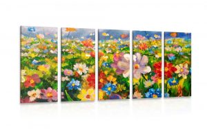 5 dielny obraz olejomalba lucne kvety