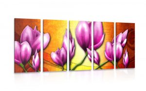 5 dielny obraz ruzove kvety v etno style
