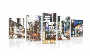 5 dielny obraz abstraktna panorama mesta