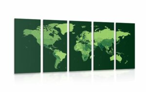 5 dielny obraz detailna mapa sveta v zelenej farbe