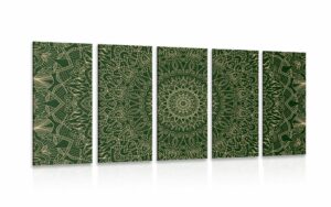 5 dielny obraz detailna ozdobna mandala v zelenej farbe