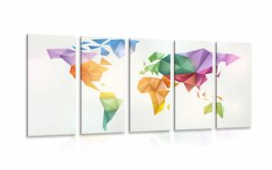 5 dielny obraz farebna mapa sveta v style origami