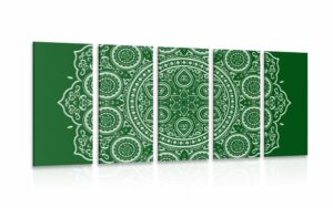 5 dielny obraz jemna etnicka mandala v zelenom prevedeni