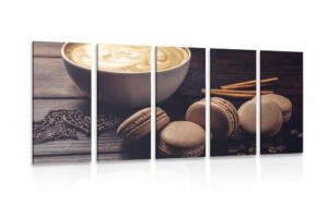5 dielny obraz kava s cokoladovymi makronkami