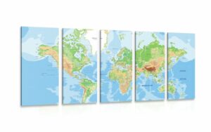 5 dielny obraz klasicka mapa sveta