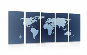 5 dielny obraz mapa sveta v odtienoch modrej