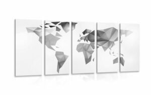 5 dielny obraz mapa sveta v style origami v ciernobielom prevedeni