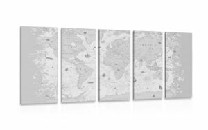 5 dielny obraz mapa v ciernobielom prevedeni