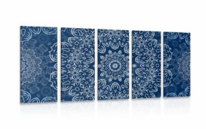 5 dielny obraz modra mandala s abstraktnym vzorom