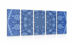 5 dielny obraz okrasna mandala s krajkou v modrej farbe