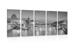 5 dielny obraz oslnujuca panorama pariza v ciernobielom prevedeni