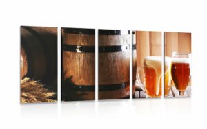 5 dielny obraz pivo s pivnym sudkom