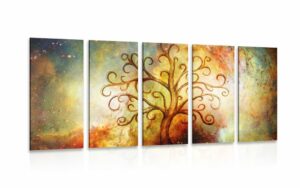 5 dielny obraz strom zivota s abstrakciou vesmiru