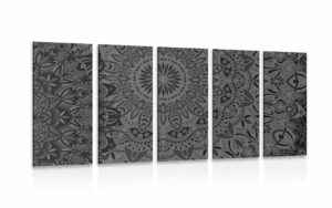 5 dielny obraz stylova mandala v ciernobielom prevedeni