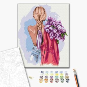 obraz malovanie podla cisiel blondinka s kyticou