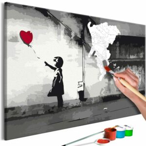 obraz malovanie podla cisiel dievcatko s balonom banksy fleeting love