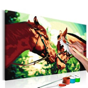 obraz malovanie podla cisiel hnede kone two horses